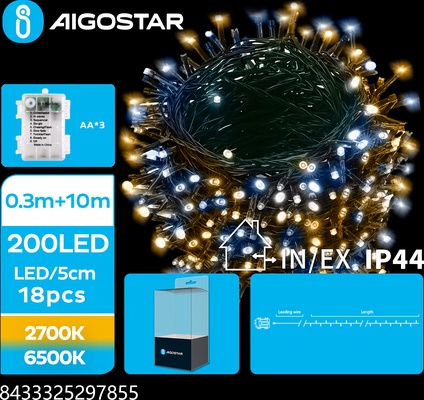 Tira Luces Navidad con Pilas Luz Amarilla y Blanca 10 Mt